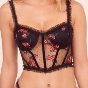 For Love & lemons Black Floral Corset Top
